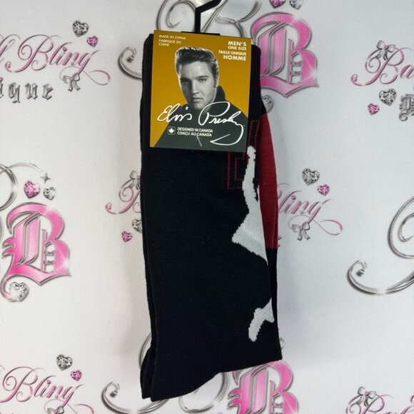 Elvis Presley socks singing dance red white Men's Black socks one size fits all - Picture 1 of 5